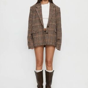 Ayvanna Oversized Blazer Set Brown Plaid